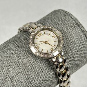 Valleta Watch Womens 24mm Pave Bezel MOP Dial Two Tone Band New Battery